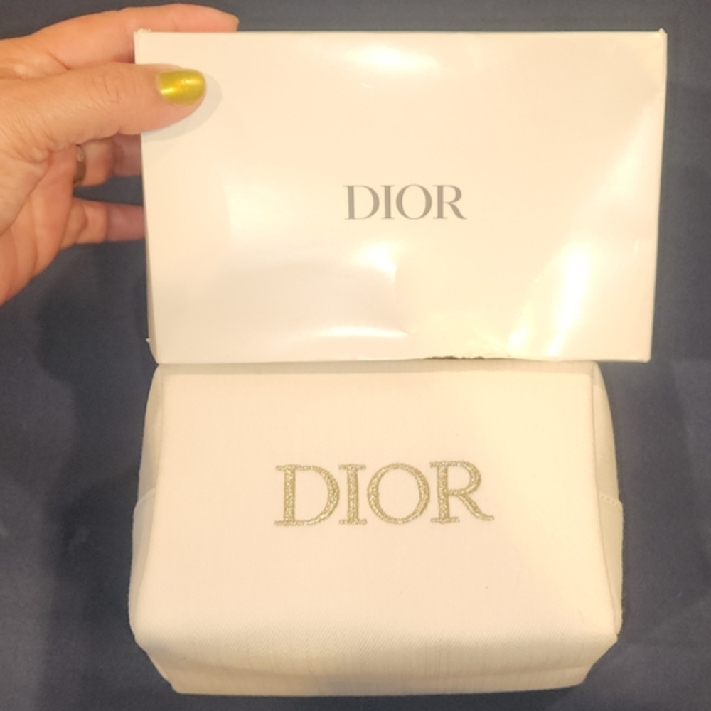 Dior Beauty Demin Cosmetic Makeup Bag Pouch - Gold Logo - Picture 4 of 9